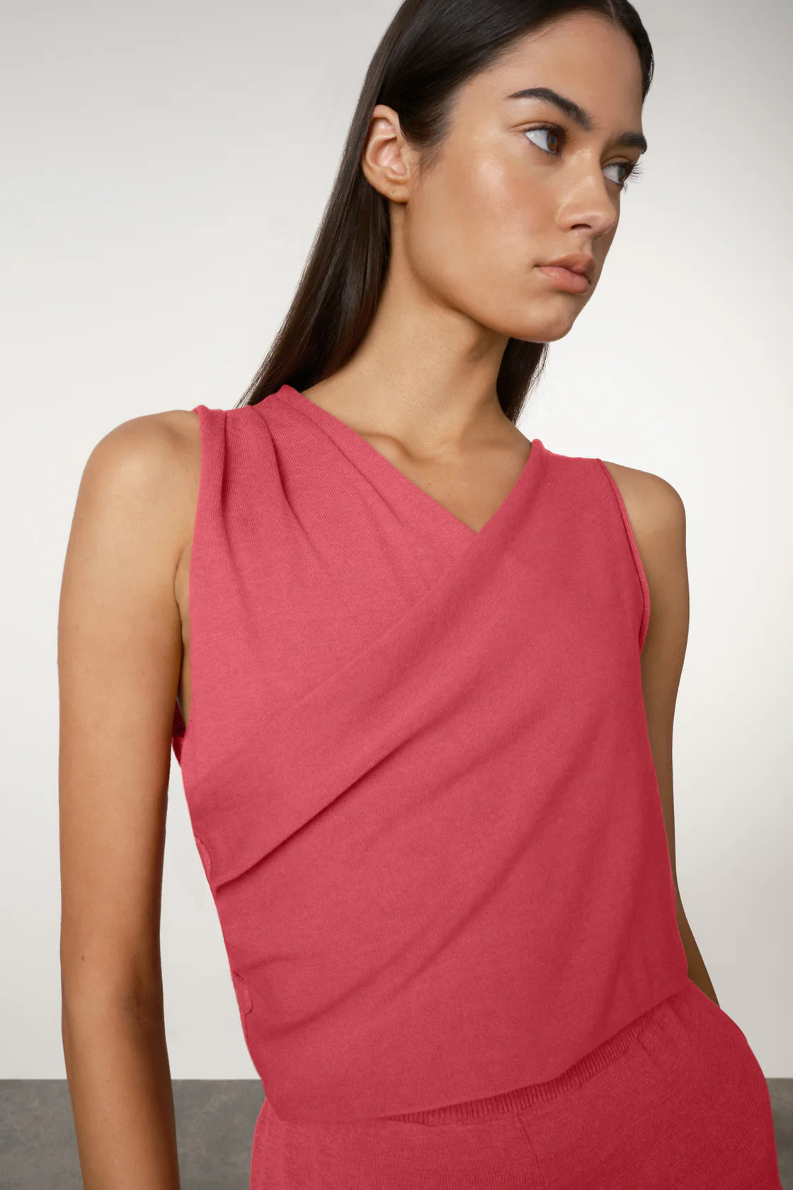 Cotton blend knit top, berry