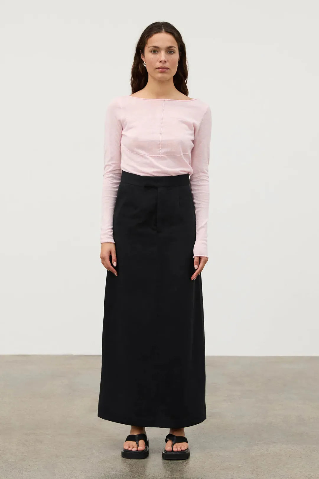 panelled long sleeve knit top, soft pink