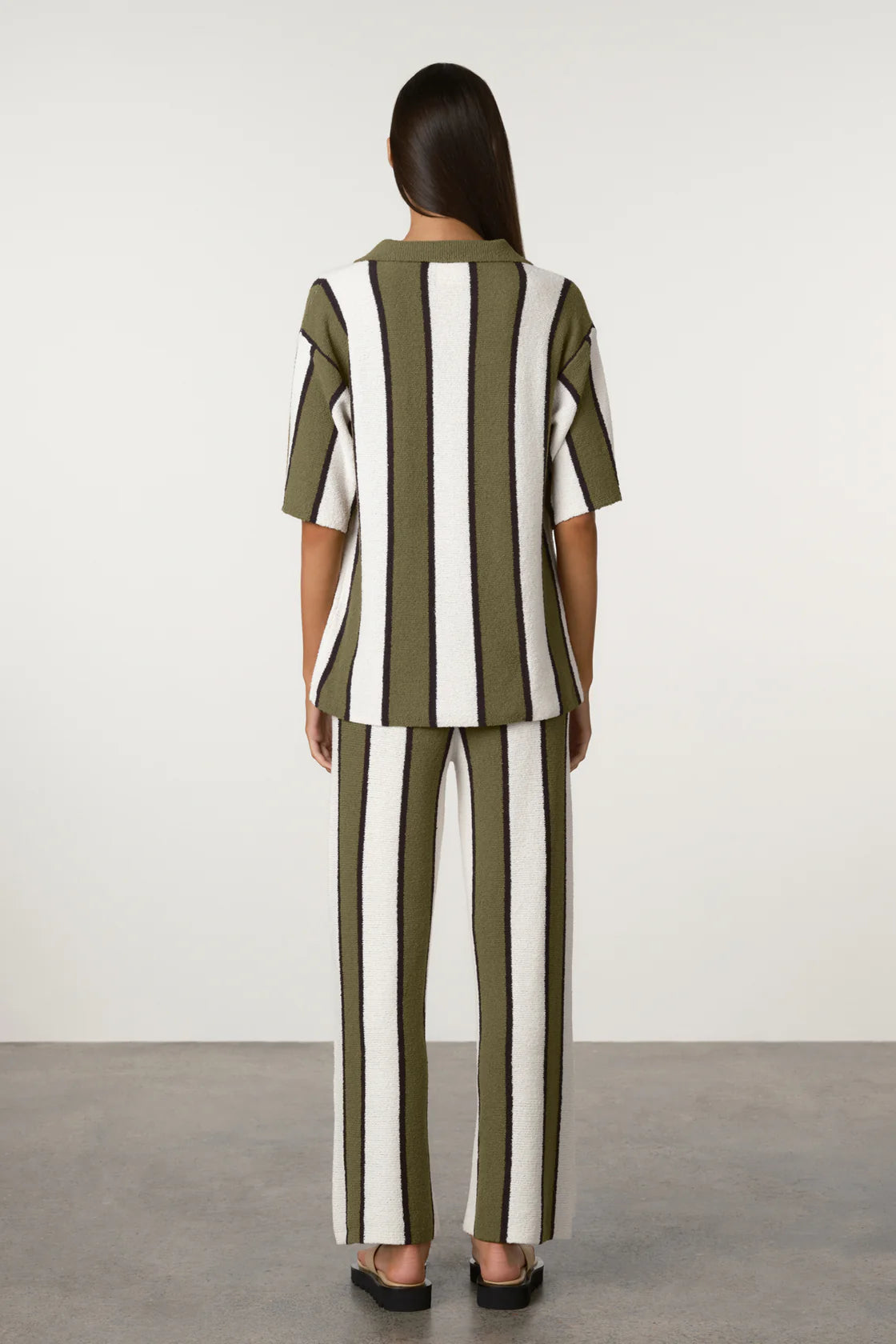 Olive stripe textured knit shirt,