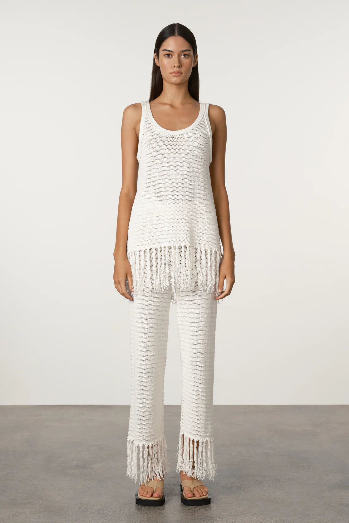 White crochet knit pant