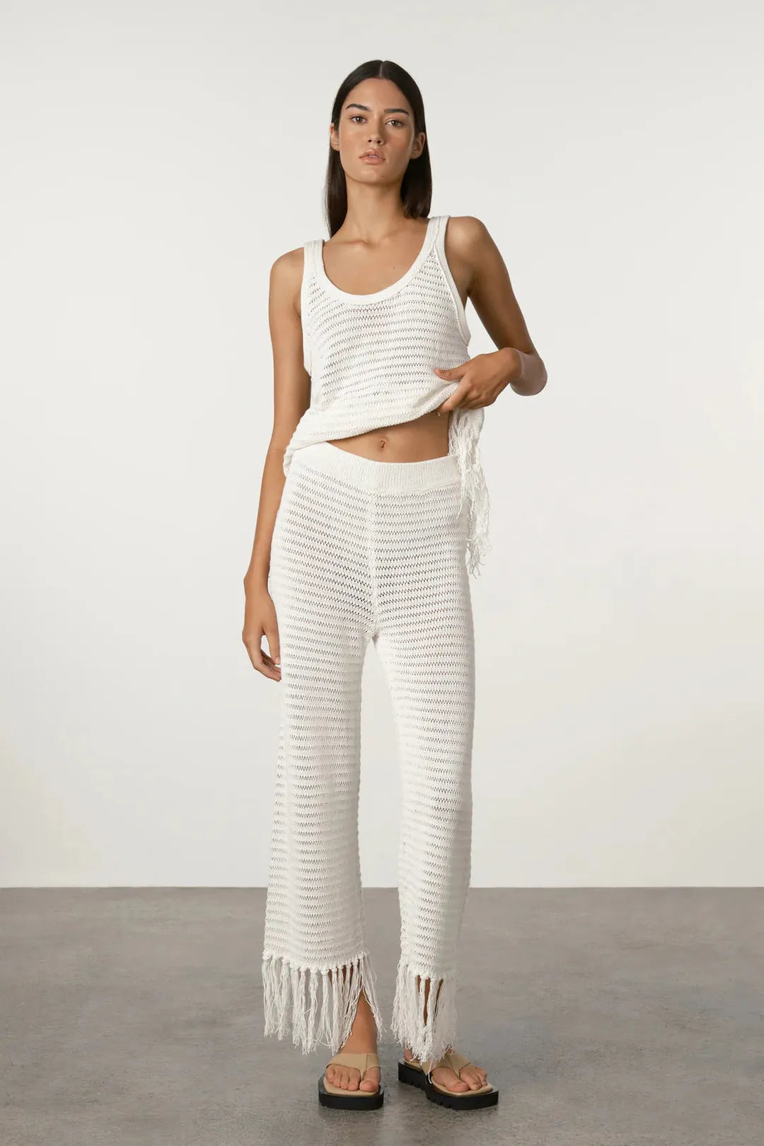 White crochet knit pant