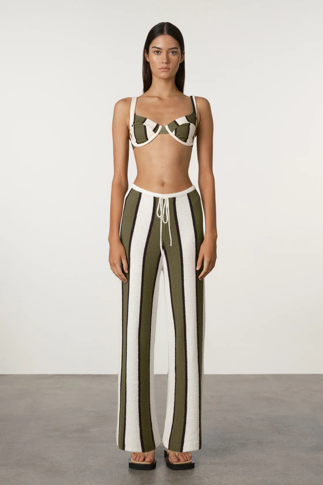 Olive stripe textured knit pant