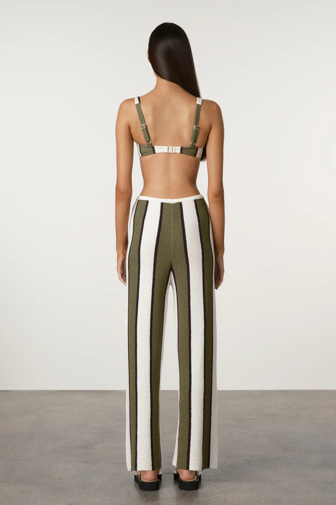 Olive stripe textured knit pant