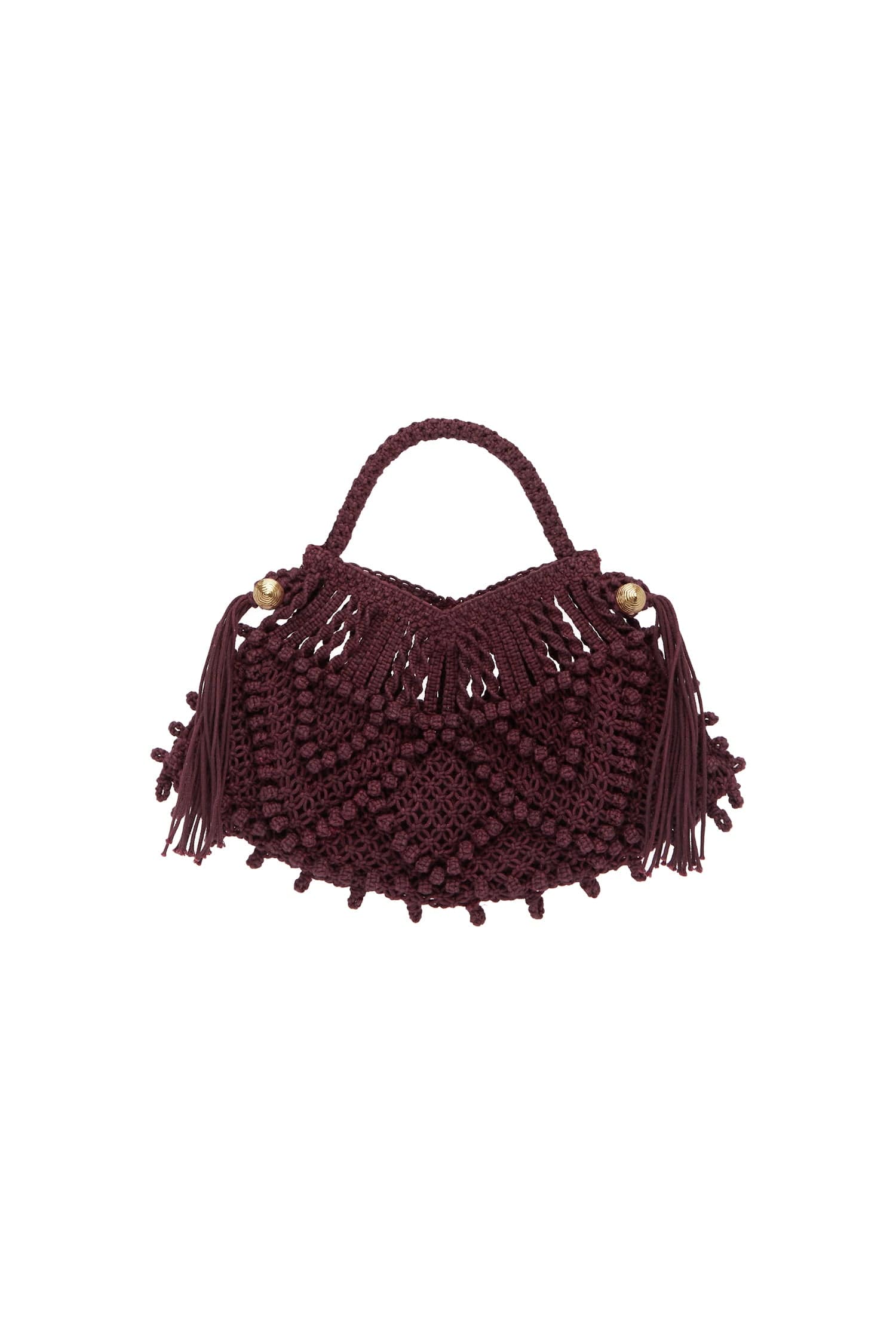 macrame crescent bag, bordeaux