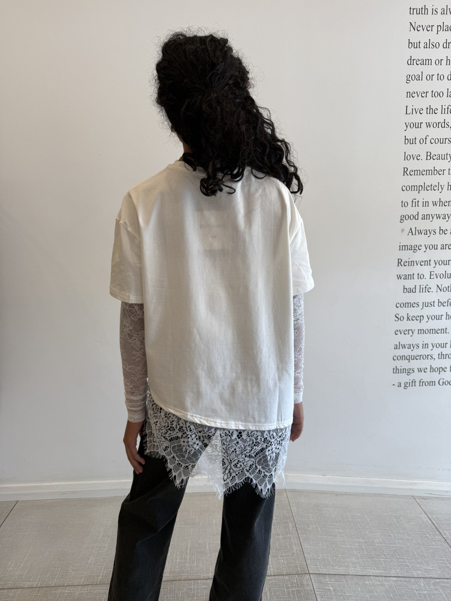 Lace sleeve tee, white
