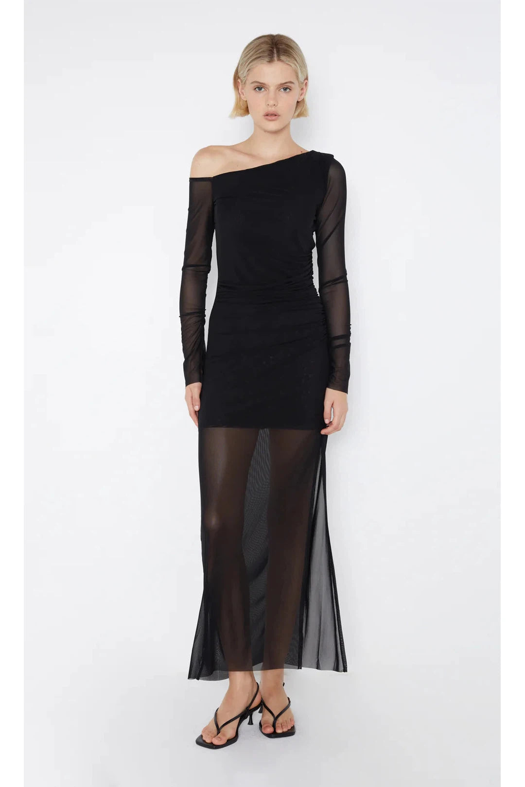 Fae Asym long sleeve dress, black