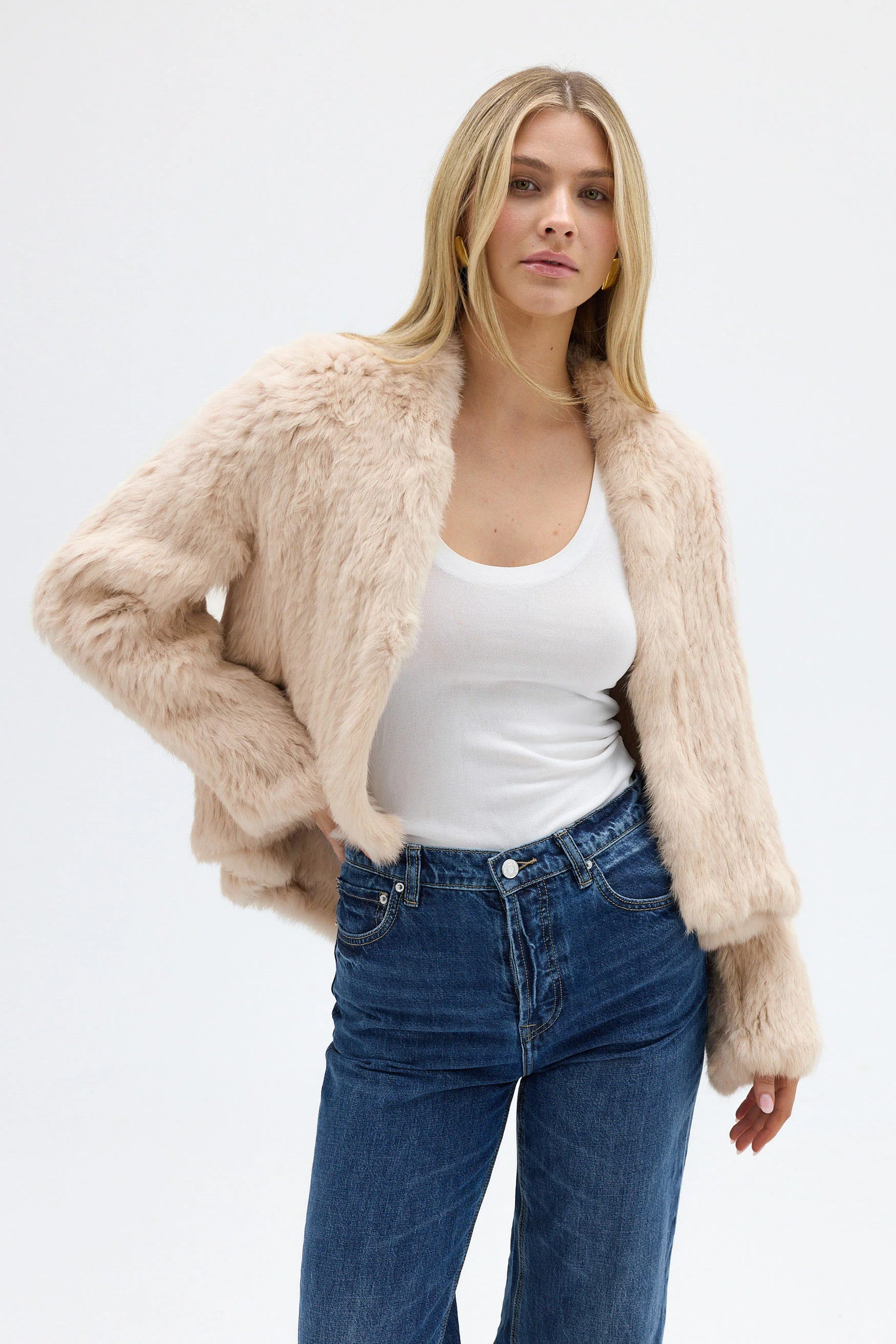 Emma fur jacket, oatmeal