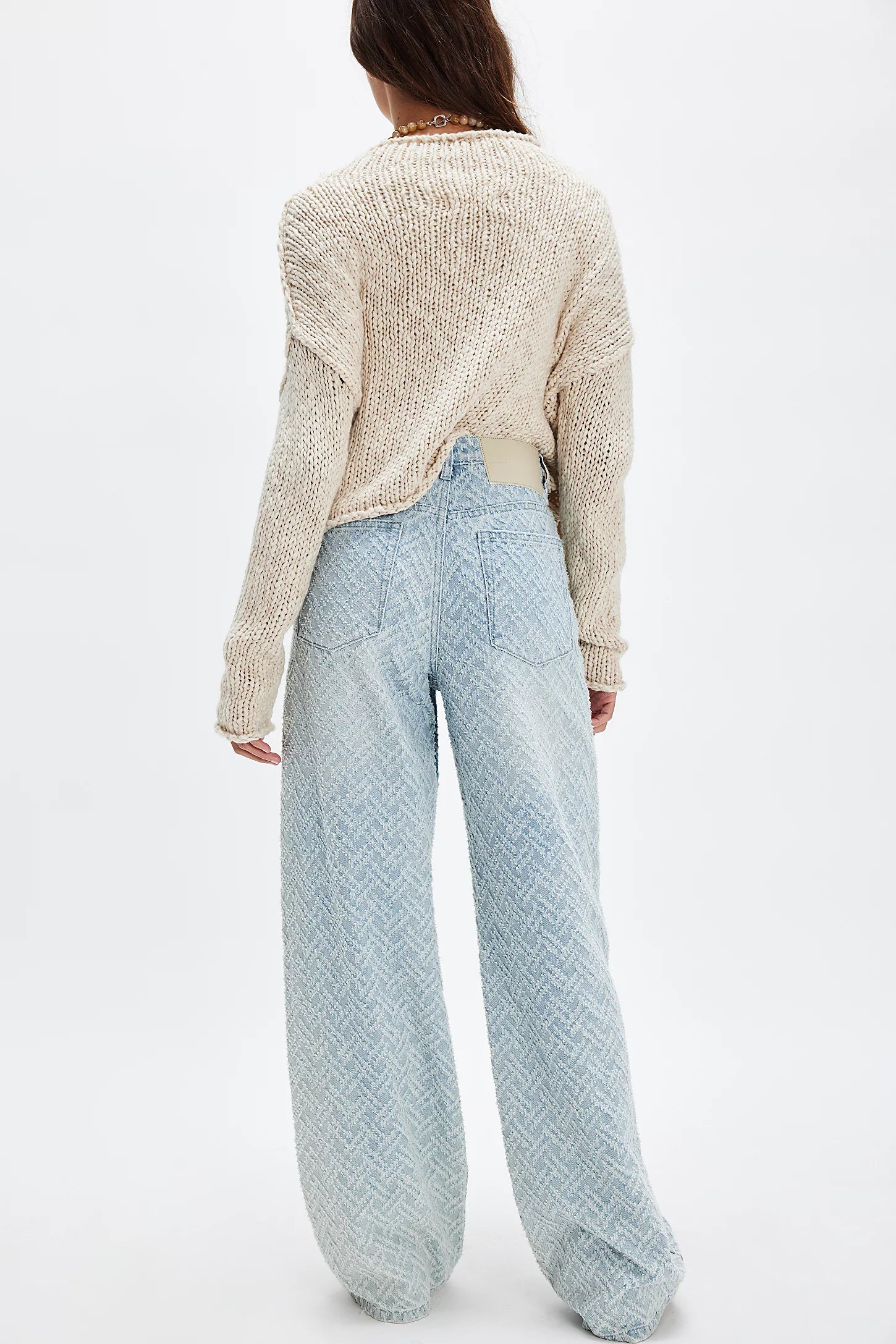 Jackson mid waist wide leg jacquard  jean, chevron blue