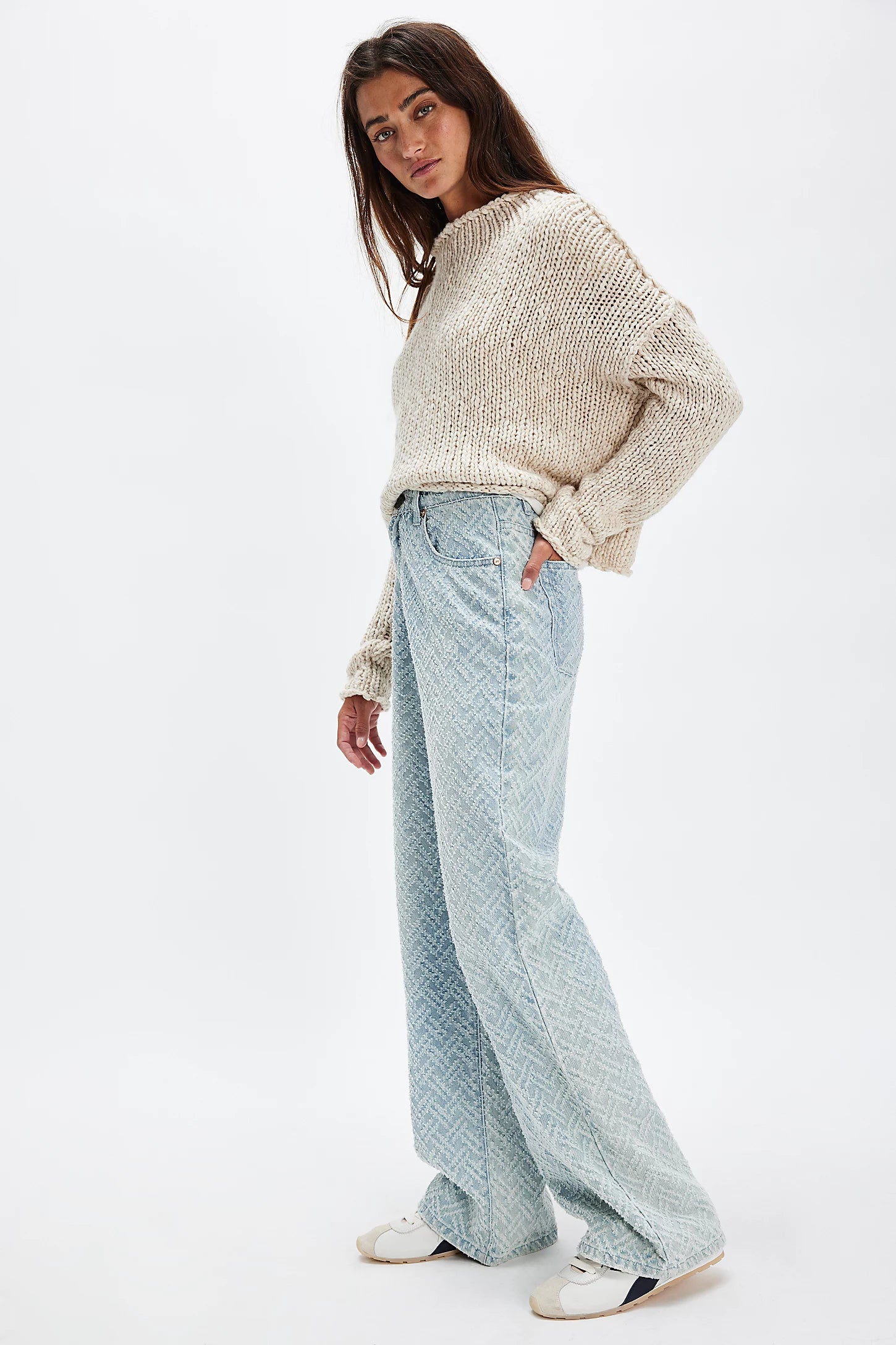 Jackson mid waist wide leg jacquard  jean, chevron blue