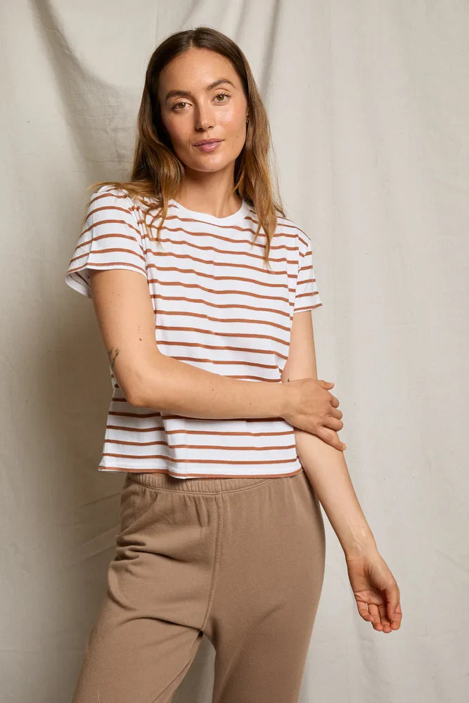 Everett stripe jersey boxy tee, mocha stripe