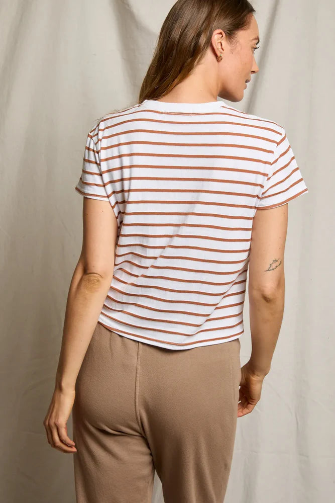 Everett stripe jersey boxy tee, mocha stripe