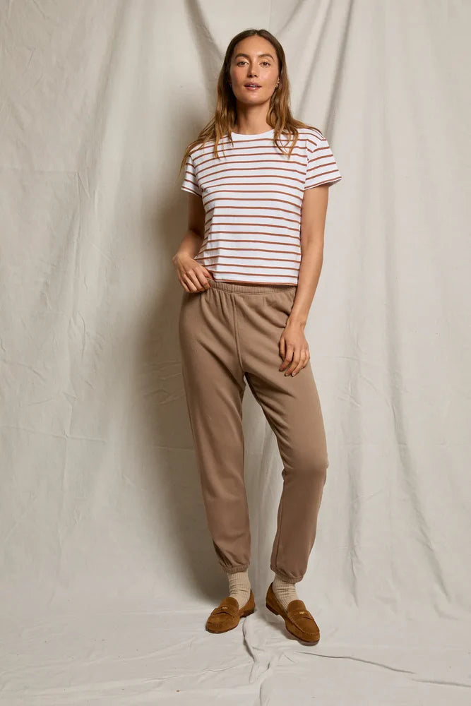 Everett stripe jersey boxy tee, mocha stripe