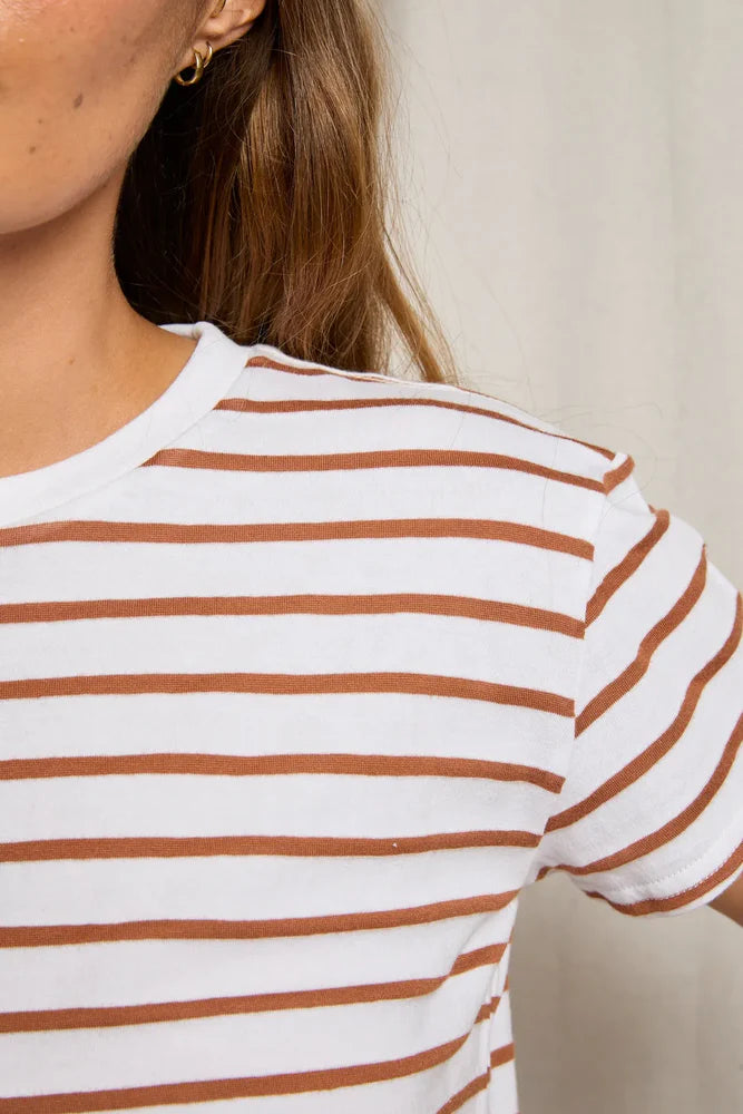 Everett stripe jersey boxy tee, mocha stripe