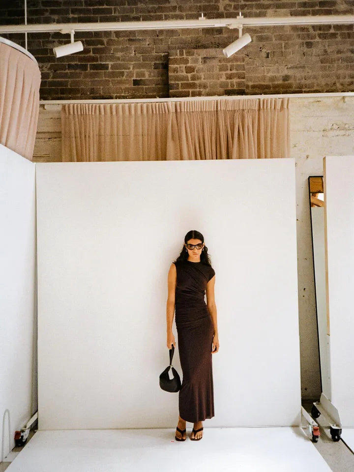 Solenne twist maxi dress, dark chocolate