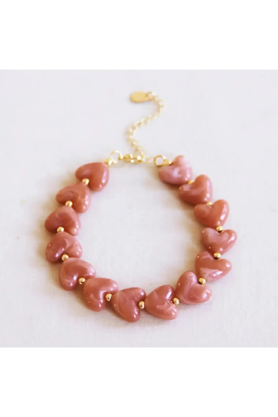 Resin beaded heart bracelet, salmon