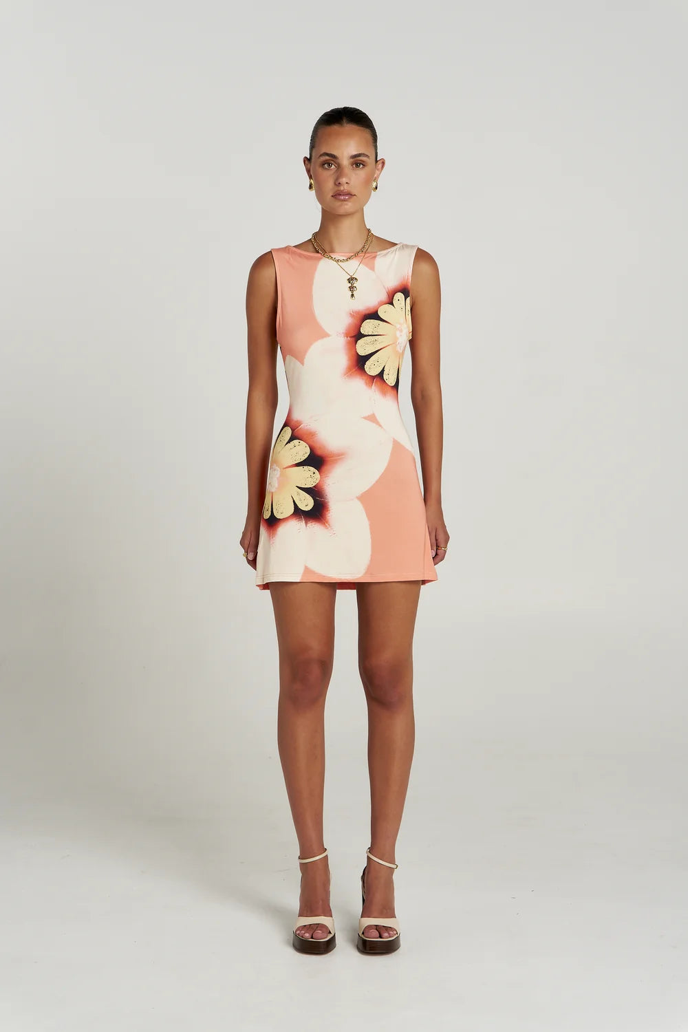 Boatneck mini dress. harlequin