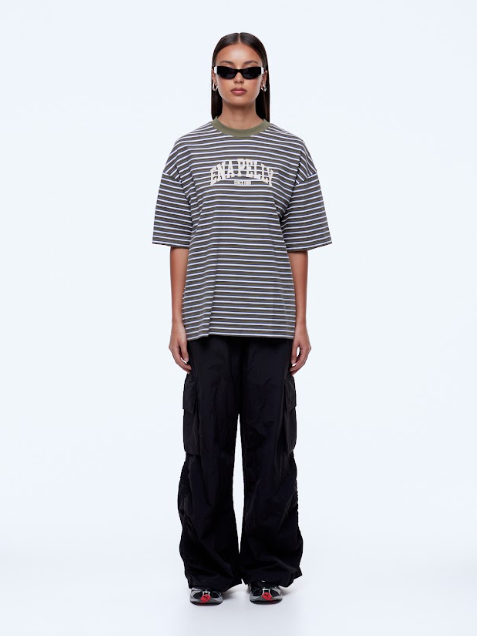 Maeve relaxed tee, green multi stripe