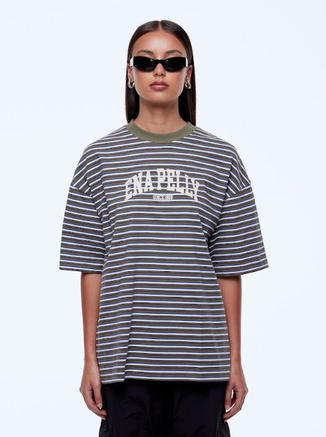 Maeve relaxed tee, green multi stripe