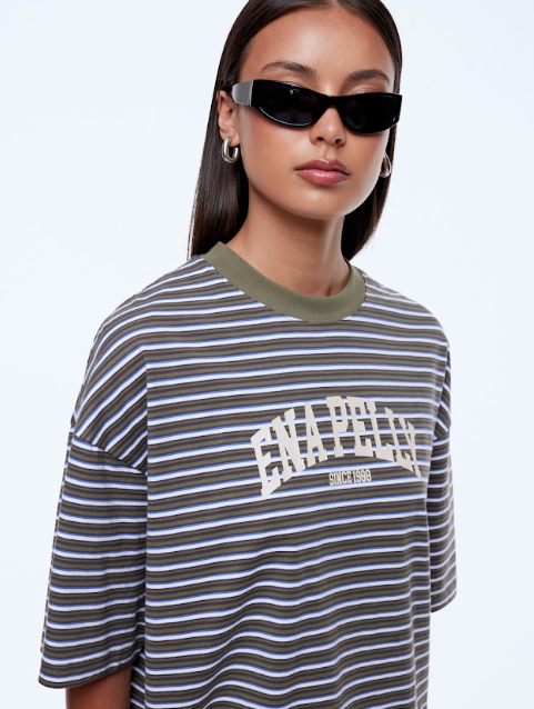 Maeve relaxed tee, green multi stripe