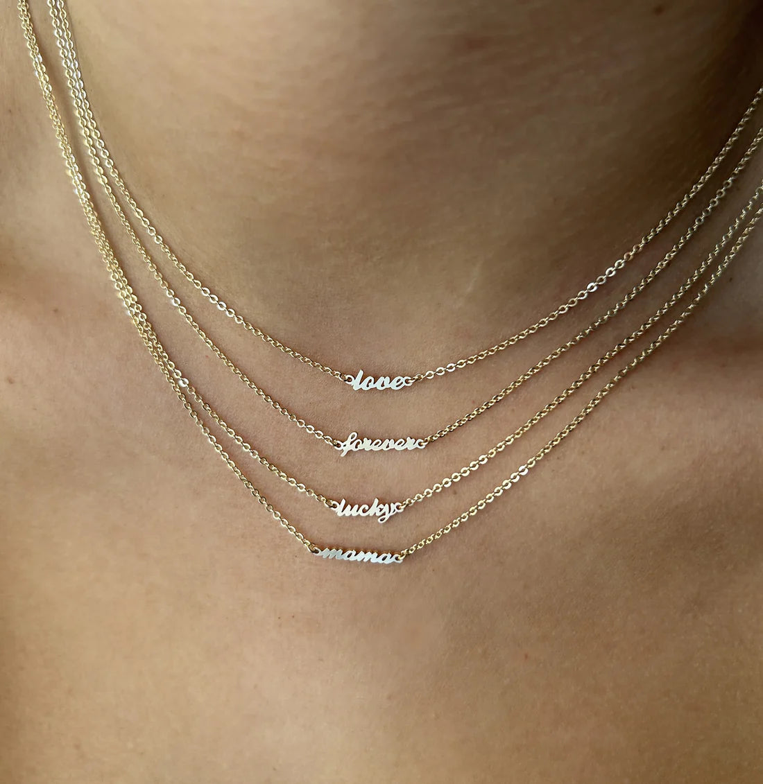 'love' script necklace, gold