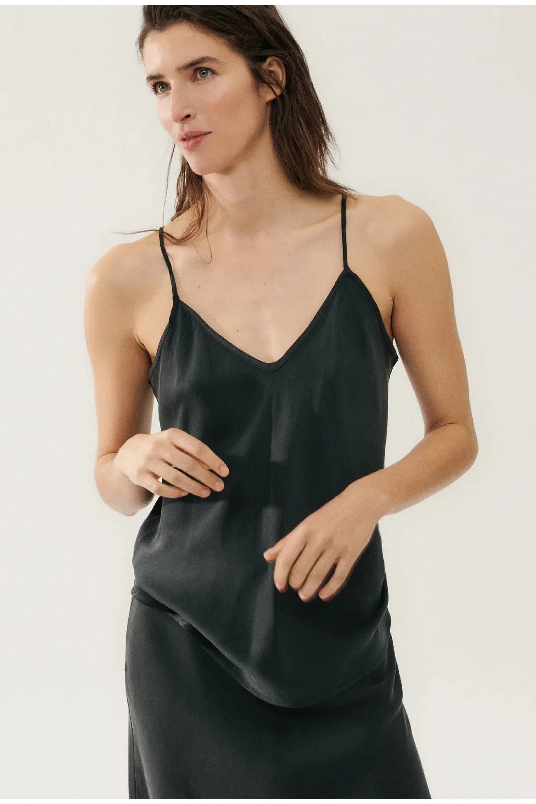 Bias cut cami, black