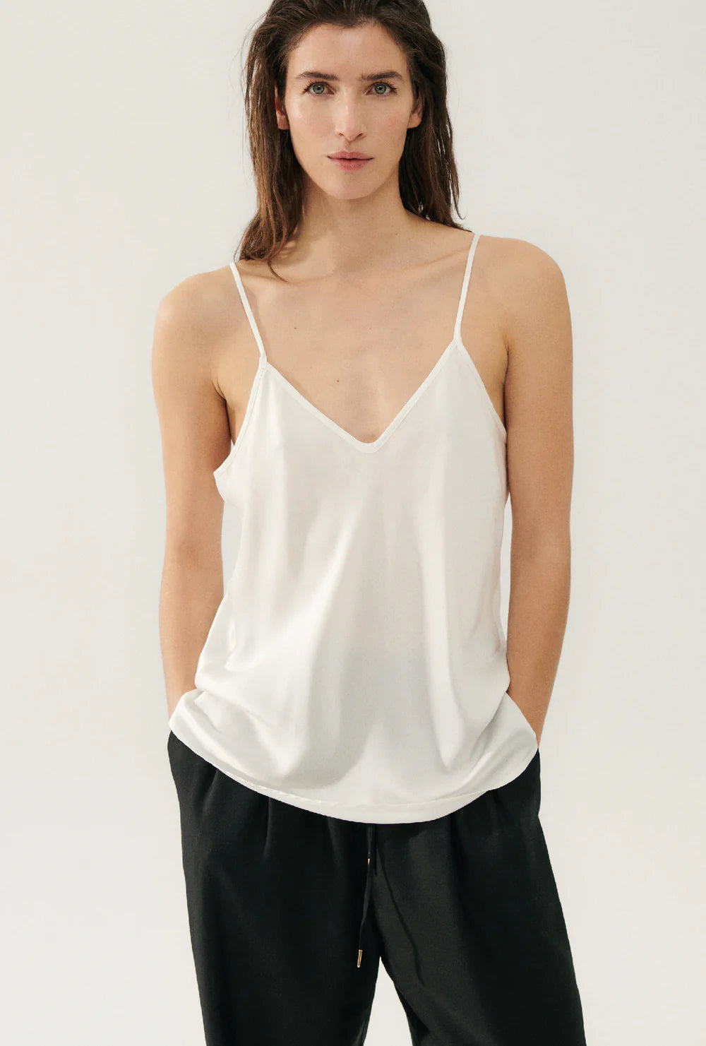 bias cut cami, white