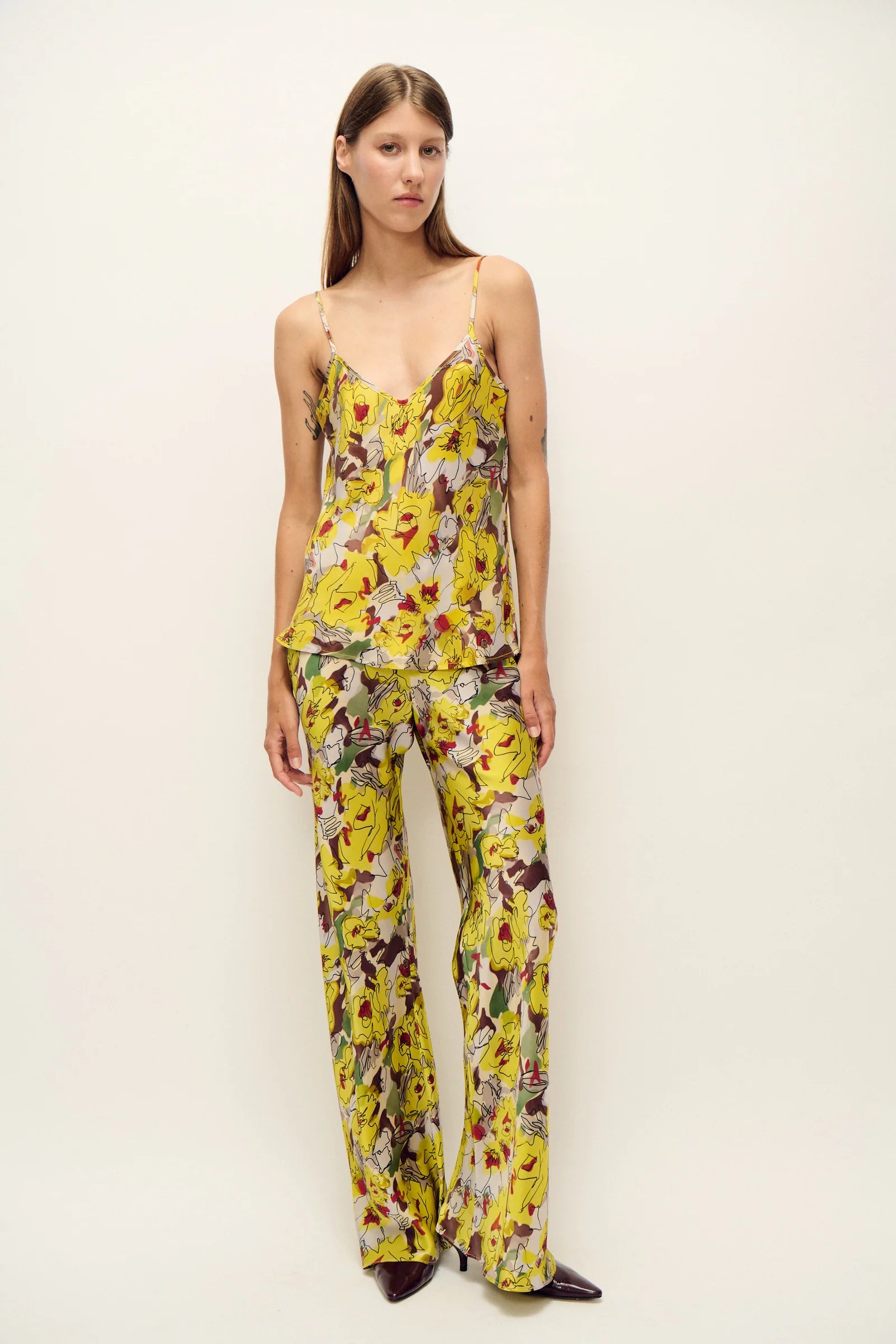 Bias cut pants, sunflower floral
