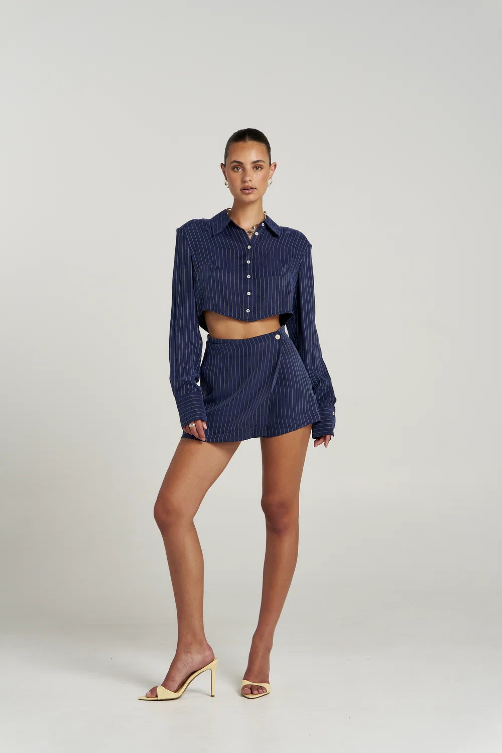 Asym skort, navy pinstripe