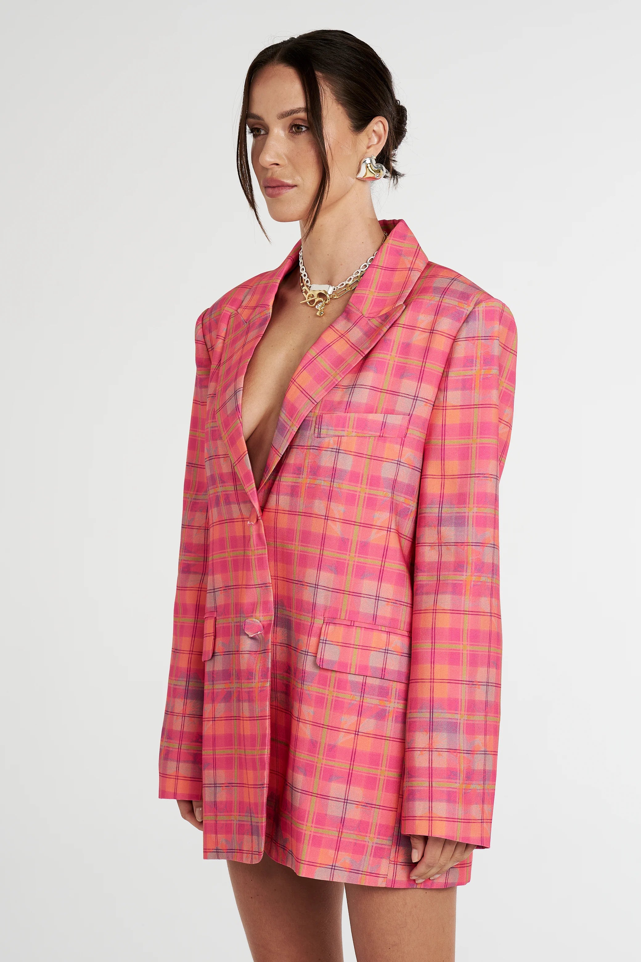 oversized blazer, neon plaid