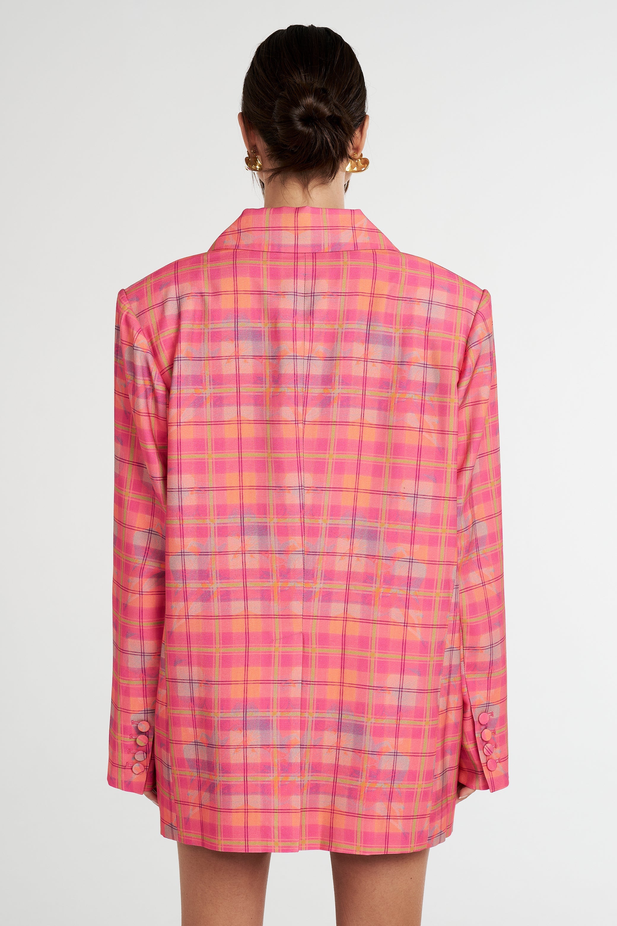 oversized blazer, neon plaid