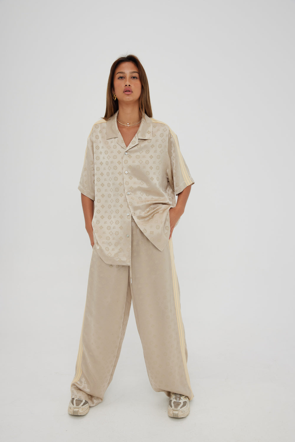 Jacquard satin vacay pant, sand