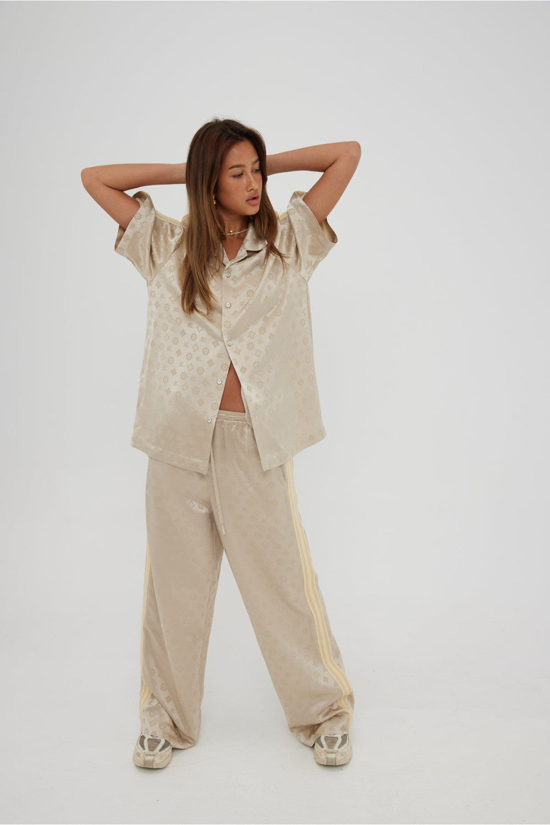 Jacquard satin vacay pant, sand