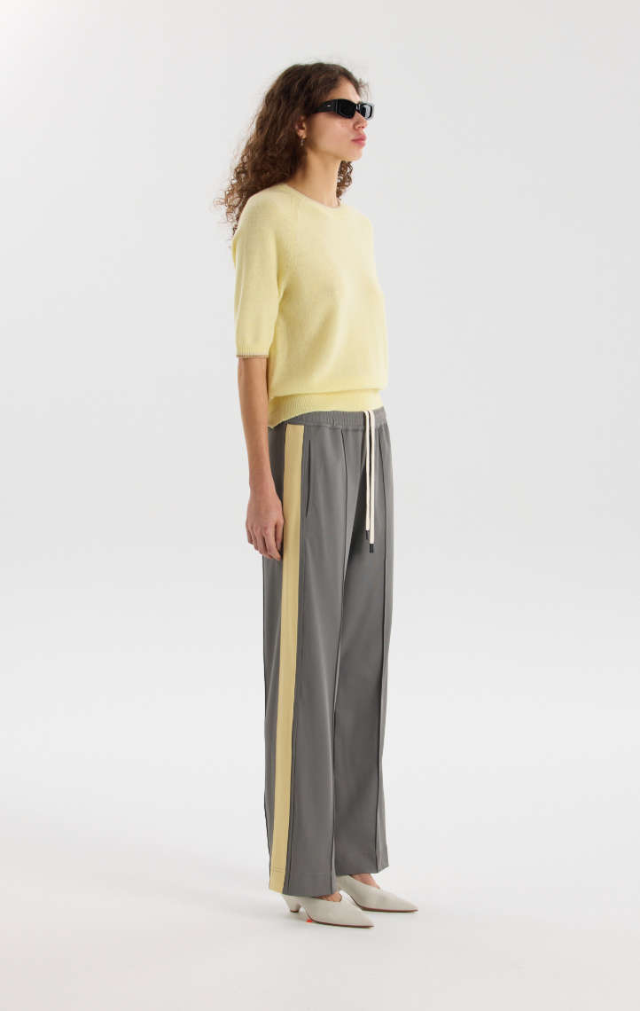 Twill stripe detail pant, pewter/pale yellow