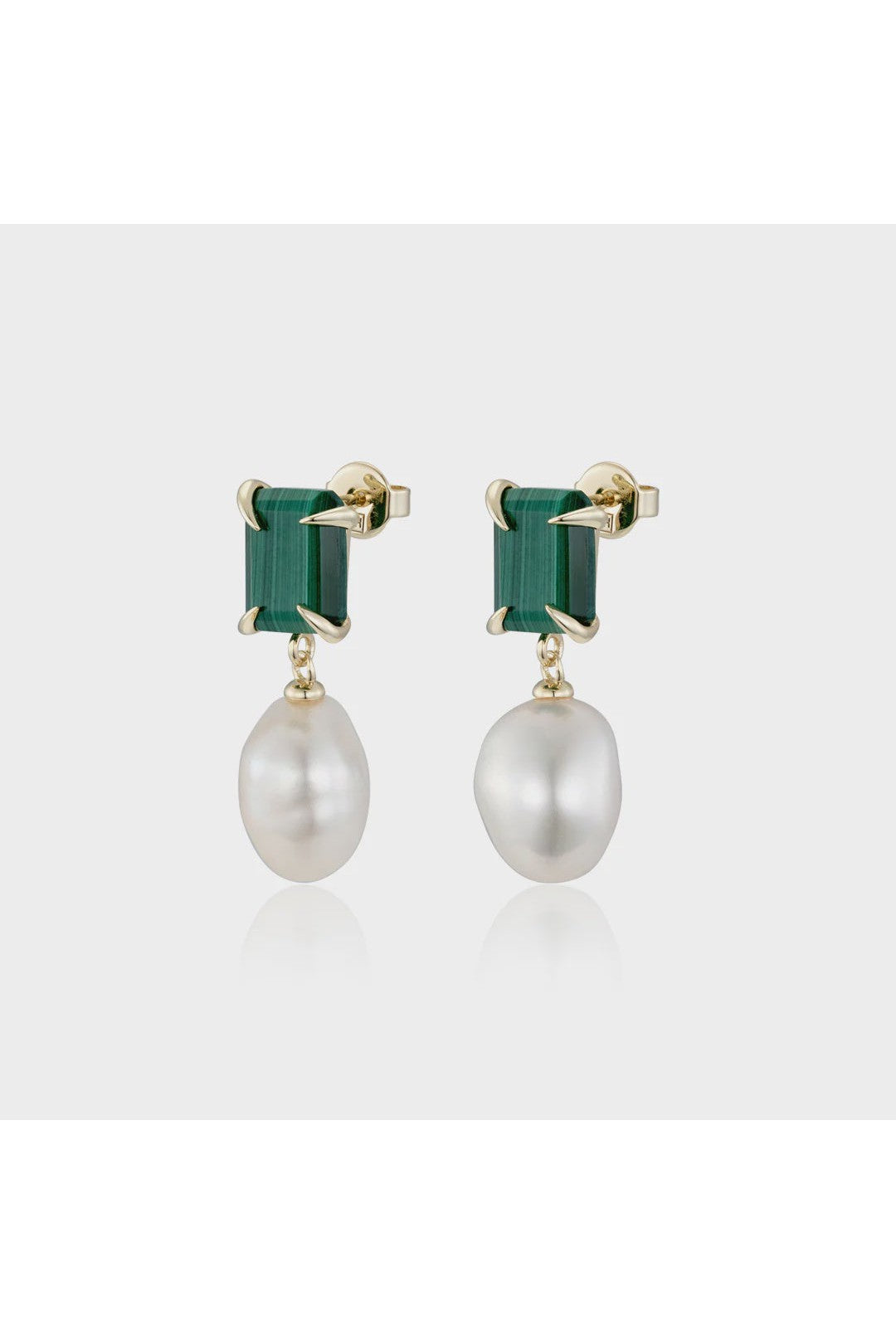 Gemstone pearl studs, malachite